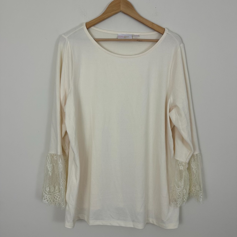 Belle By Kim Gravel Blouse Cream Bell Sleeve Lace Romantic Fairy Womens XL